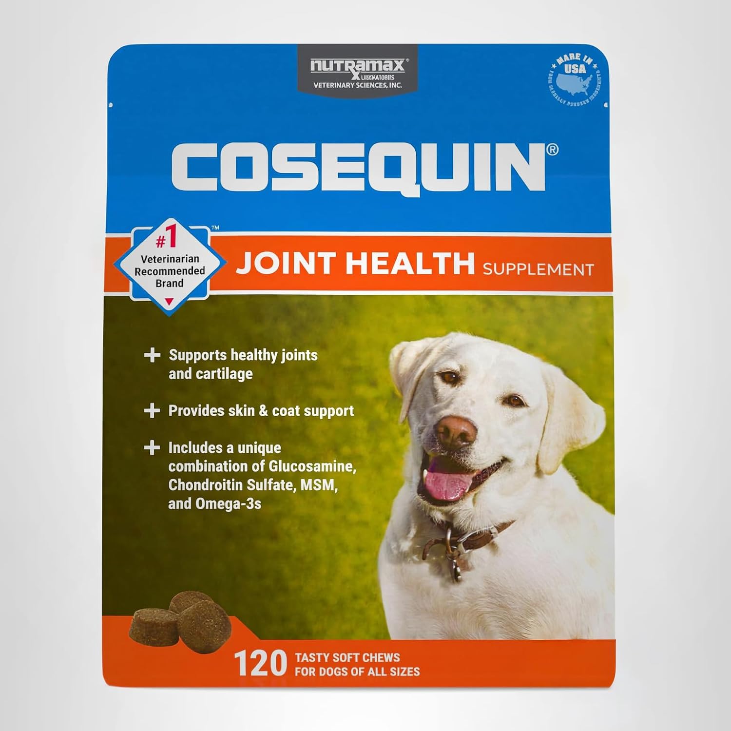 Nutramax Cosequin for Dogs Joint Health Supplement, Contains Glucosamine, Plus Chondroitin, MSM and Omega-3s, Supports Joint and Skin and Coat Health, Soft Chews, 120 Count