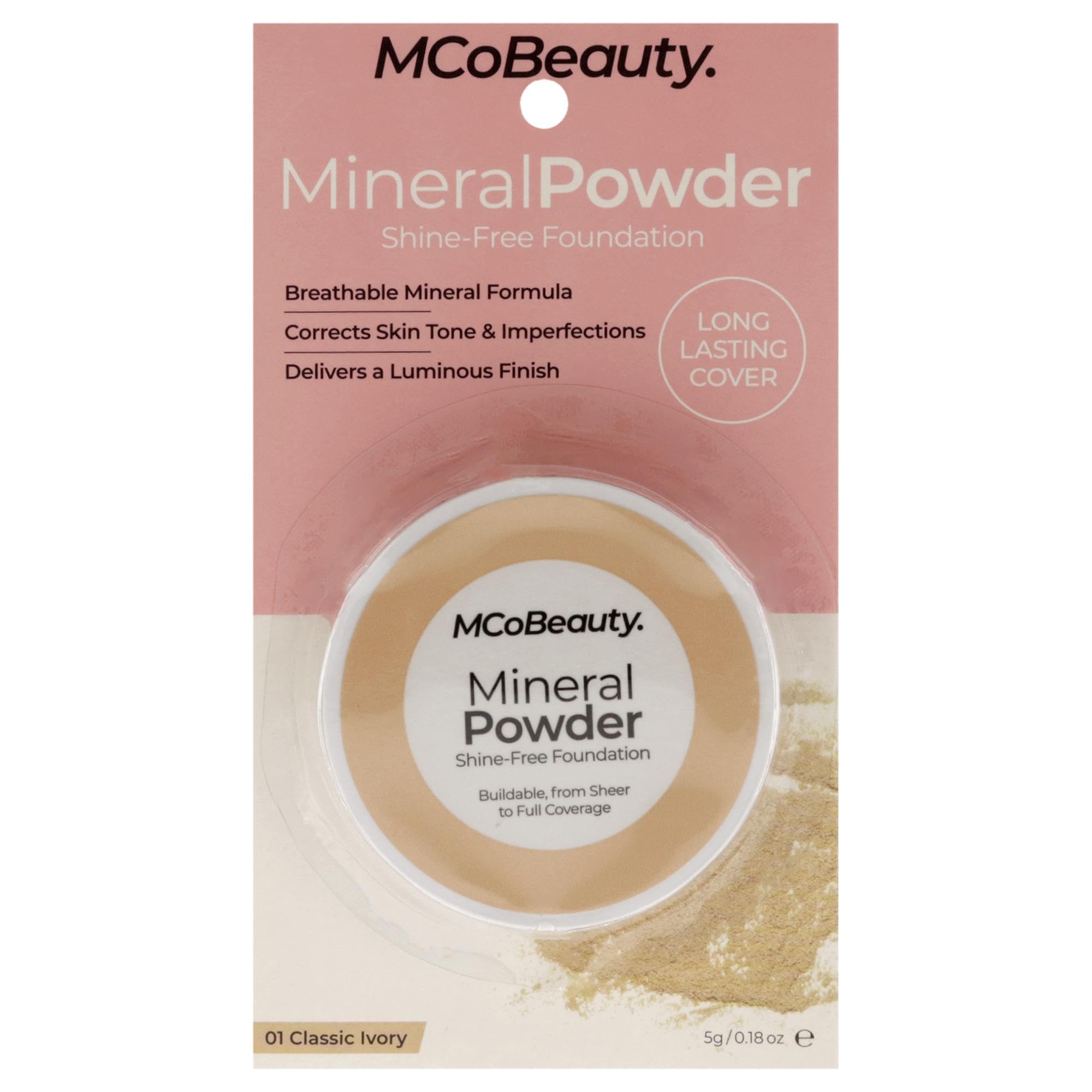 MCoBeauty Mineral Powder Shine-Free Foundation - Give Your Skin A Weightless, Airbrushed Effect - Delivers Flawless, Buildable, Breathable Coverage - Corrects Skin Tone - 01 Classic Ivory - 0.18 Oz