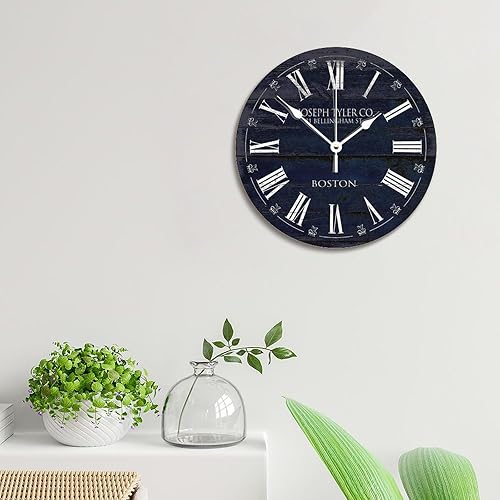 Miniatura 5 de Barnwood - Reloj de pared azul marino, reloj de madera rústica, 10 silencioso, sin tictac, de cuarzo, funciona con pilas, para sala de estar,