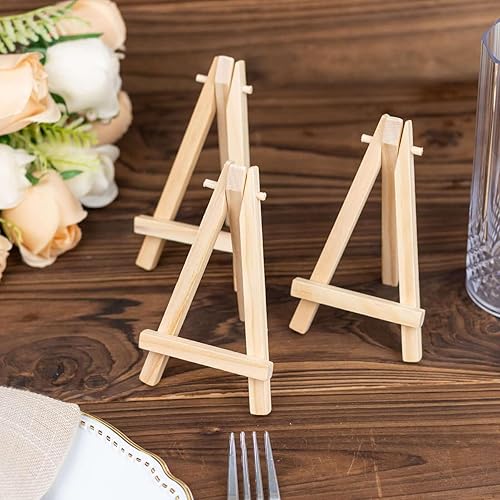 Miniatura 8 de Efavormart - Paquete de 10 soportes de caballete de madera natural de 5 pulgadas para colocar tarjetas de mesa