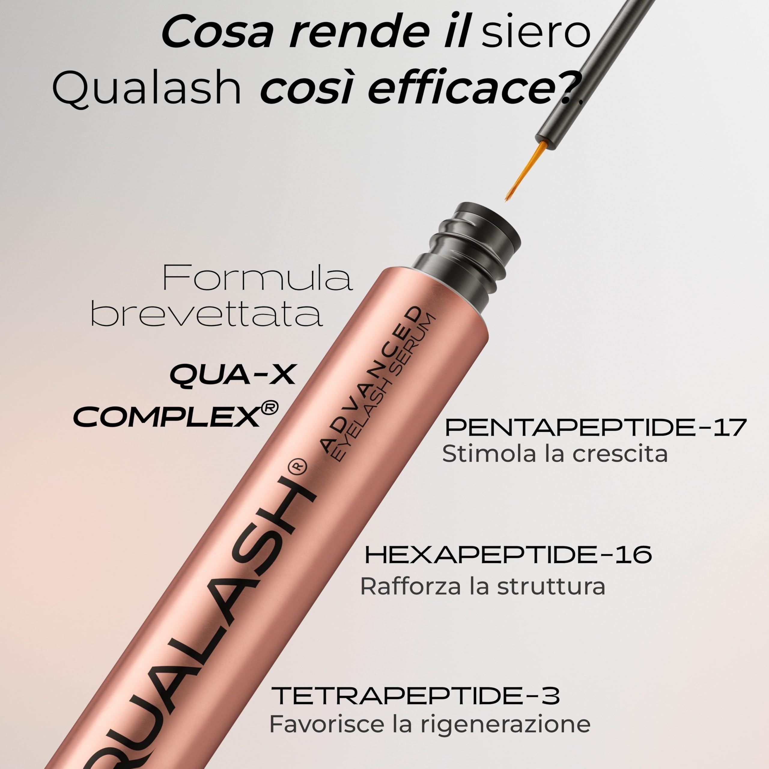 Siero Ciglia Allungante e Rinforzante QUALASH® (3,5ml) con formula di crescita QUA-X brevettata – Lash Serum & Eyelash Growth Booster volumizzante per ciglia naturalmente più lunghe e forti
