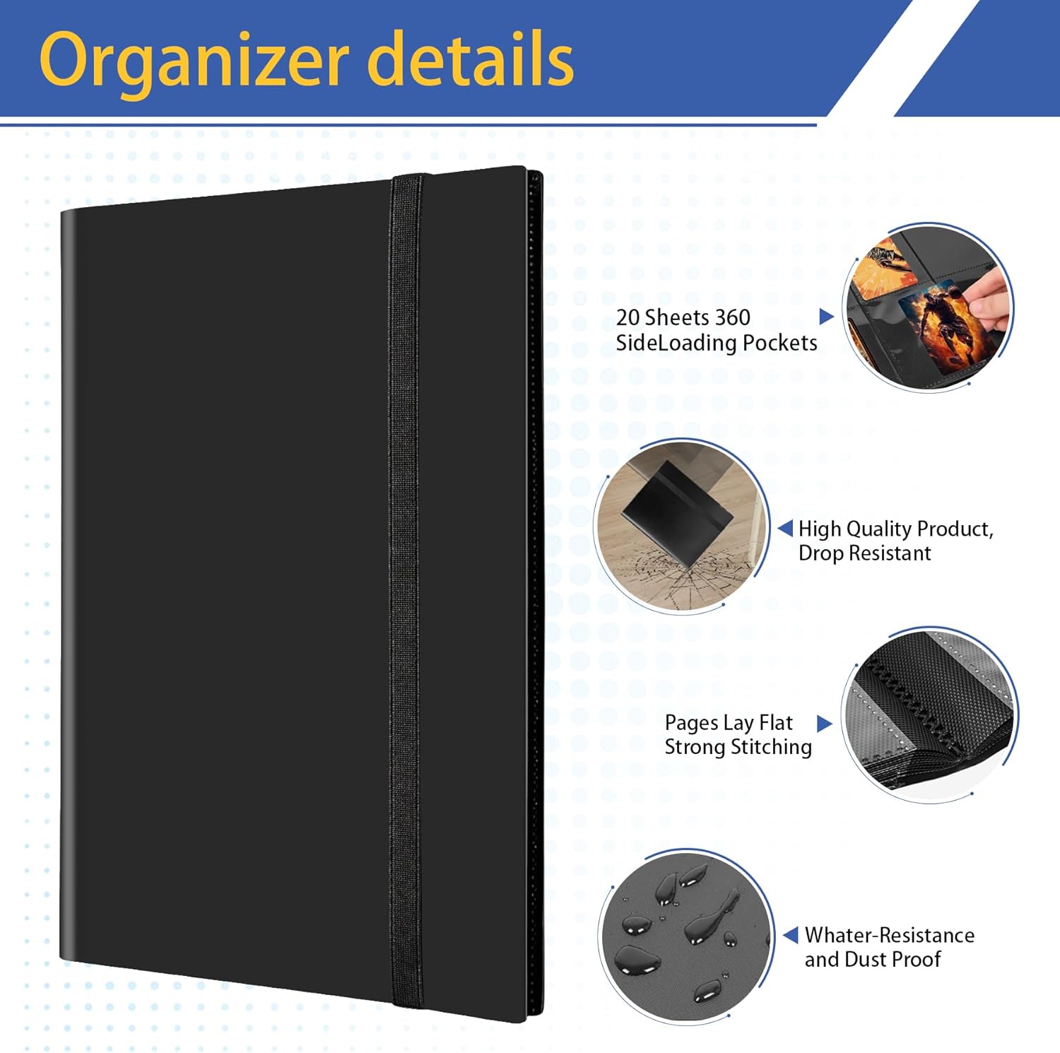 Card Binder 9 Pocket, Premium Card Book for 360 Cards, Sturdy Card Album for Collectible Cards, Side-Loading Card Collection Folder for TCG, MTG, Other Game Cards, Sport Cards, Black