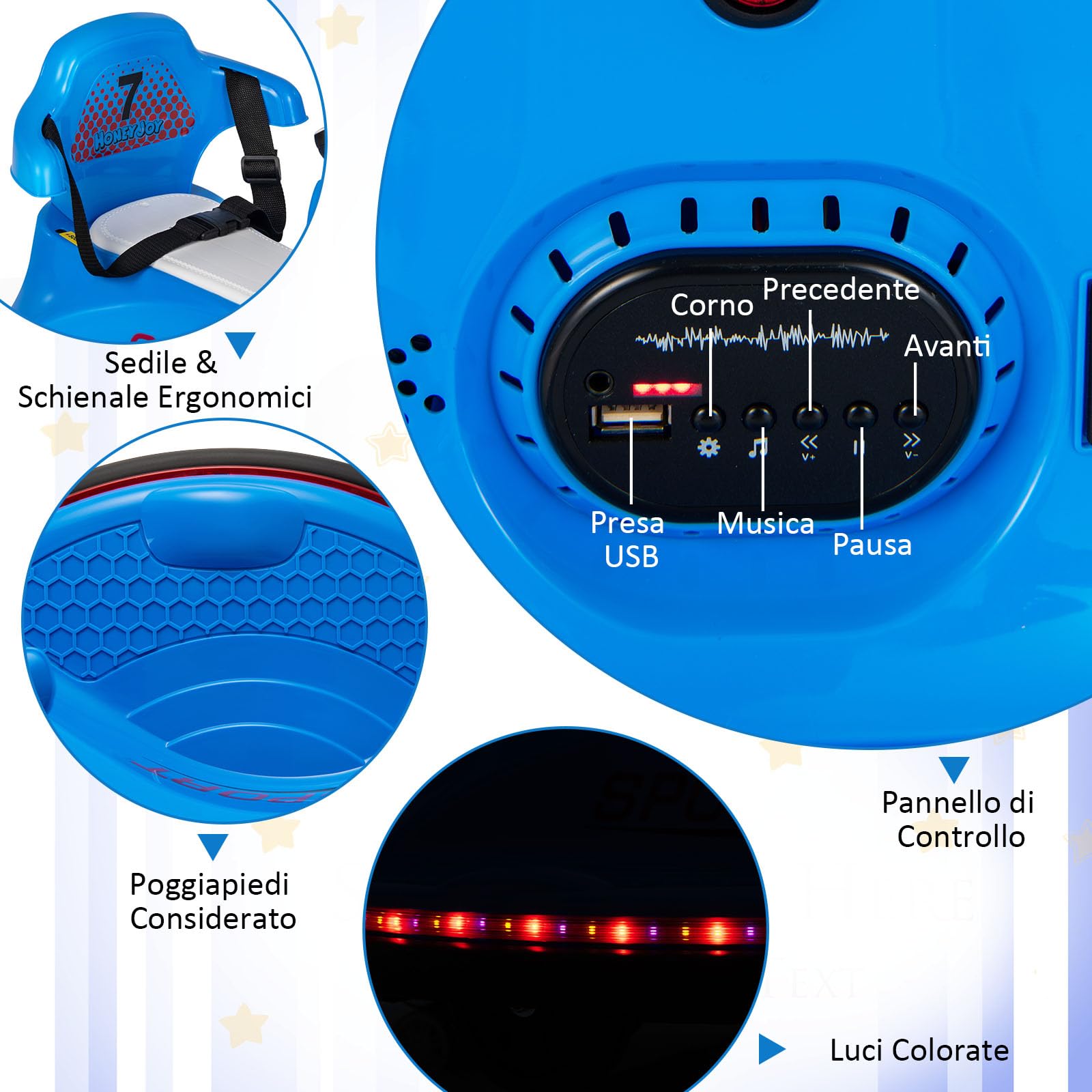 RELAX4LIFE Autoscontro Elettrico per Bambini da 6V con Telecomando, Musica, 3-6KM/H, Cintura Regolabile, Luci LED, 360 Gradi, Funzione di Avvio Lento, Portata 25KG,3-7 Anni (BLU)