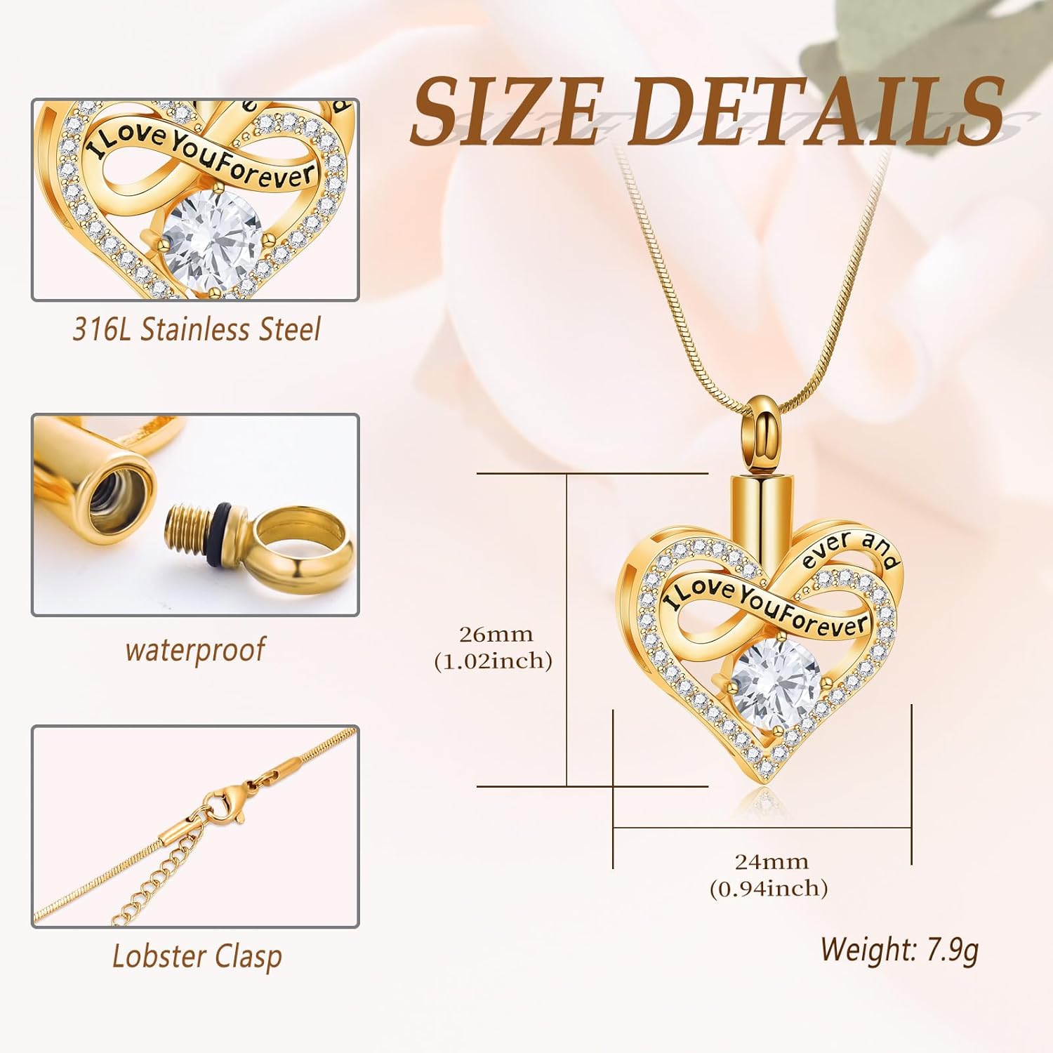 Minicremation Urn Necklace for Ashes Infinite Heart Urn Pendant I Love You Forever Cremation Pendant for Women Ashes Necklace Keepsake Memorial Ash Jewelry - Image 2