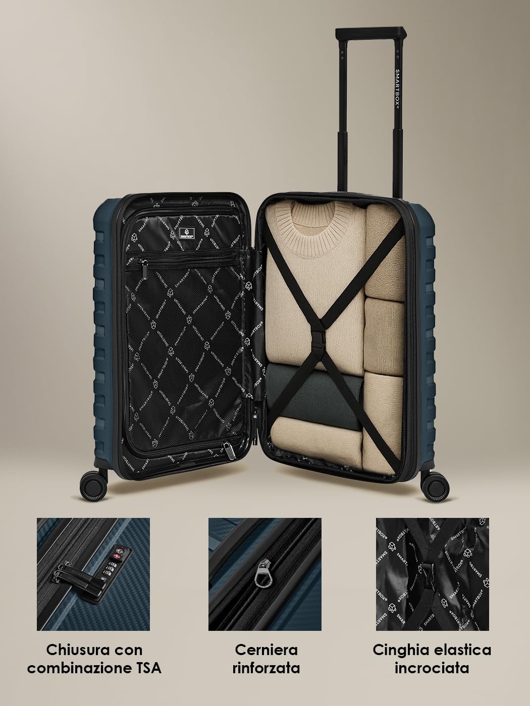 Smartbox trolley da cabina con vano laptop S 55 cm | valigia rigida 36×22×55 cm con apertura frontale, 4 doppie ruote & serratura TSA | polipropilene leggero – Edition 01