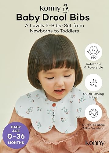 Miniatura 2 de Konny Juego de baberos para bebé, rotación de 360°, bandana suave y absorbente para niños y niñas, esenciales para bebés Flor azul, flor roja,