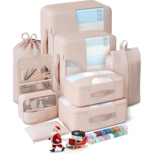 Veken 8 Set Packing Cubes, Christmas Gifts for Women Mom Girl Her Birthday, Cruise Ship Travel Essentials Accessories for Beach Vacation, Suitcase Organizer Bags for Luggage with Hanging Toiletry Bag
