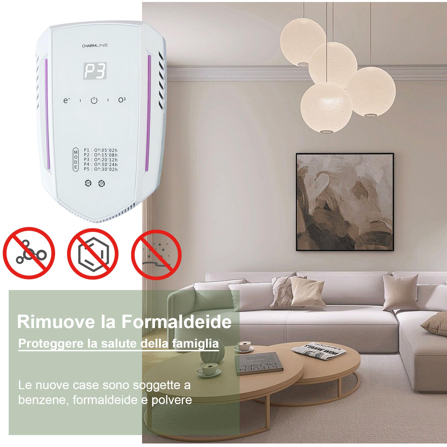 Purificatore d’aria con ozono e ioni negativi, per eliminare gli odori di stanze per animali, case nuove, bagni e cucine, generatore di ozono per interni, purificatore aria elimina odori