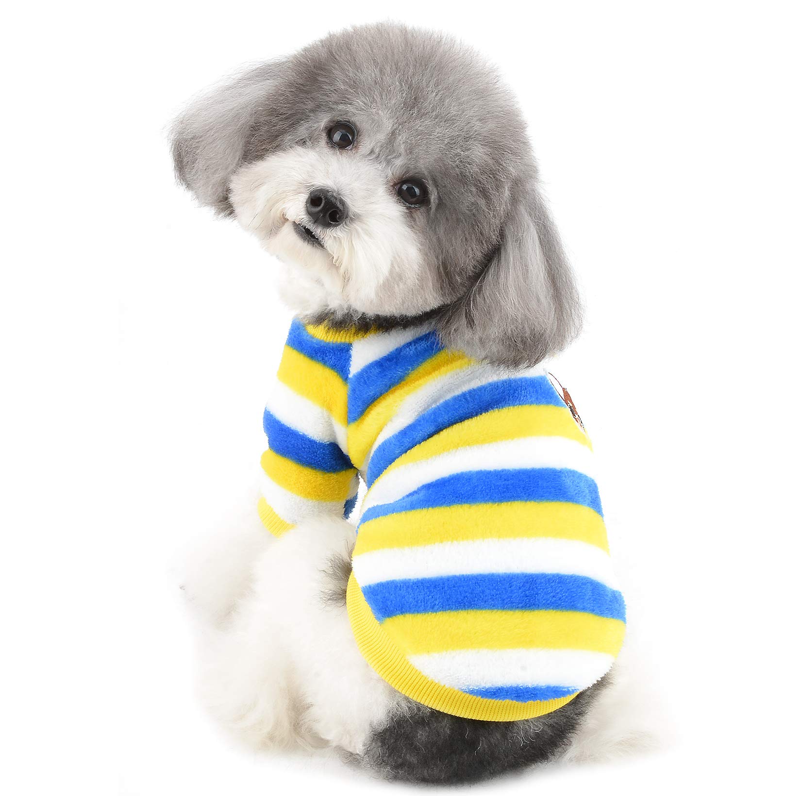 Ranphy Small Dog Velvet Sweater Coat Winter Warm Stripe Puppy Jacket Clothes Fleece Pullover Outfit Soft Fleece Pajamas Two Legged Apparel Chihuahua Yorkshire Terrier Jumper Clothing Blue S