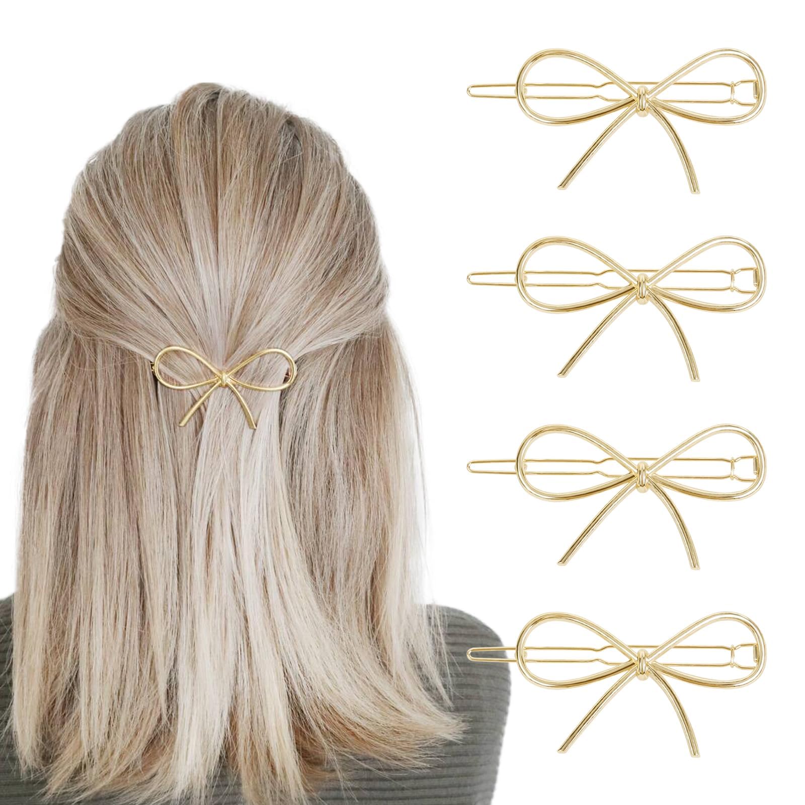 Horquilla Pequeña de Metal,4 PCS Pinzas para el Pelo Retro de Metal,Clips Pelo Brillantes,Clips de Metal Horquillas Antideslizantes,Accesorios de Pinzas de Cabello para Mujeres Niñas (Oro)