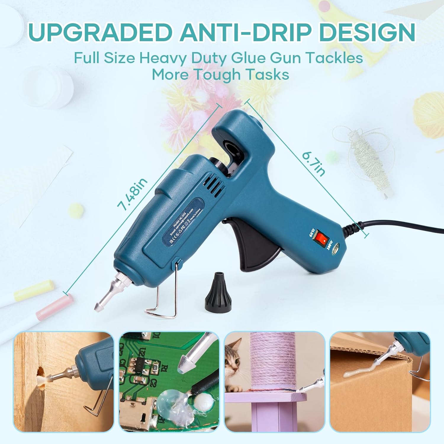 Power 60/ Hot Glue Gun, Fireproof Anti-Drip Fast Preheating Heavy
