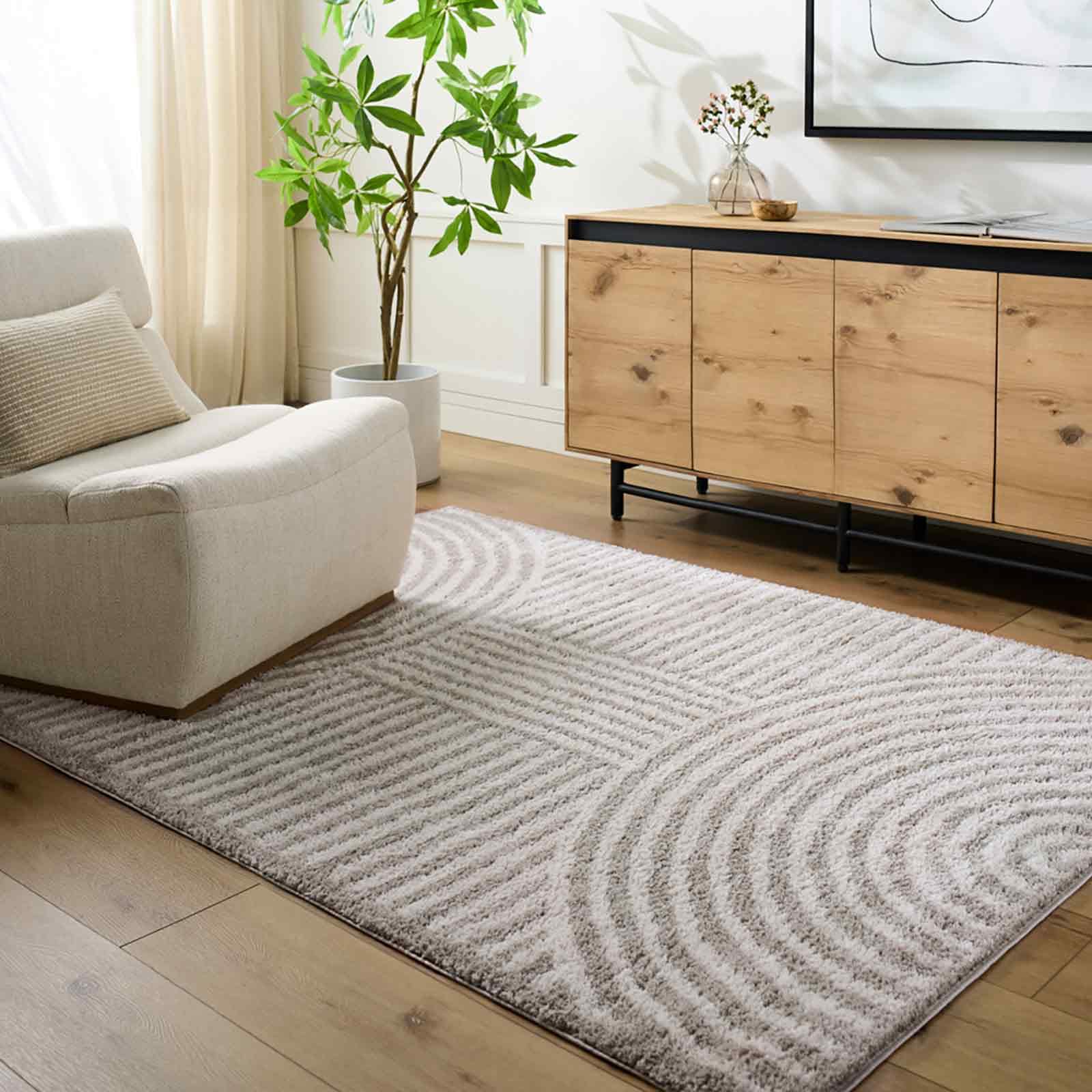 Livabliss Pauline Kakuma Shaggy Berber Style Floor Covering 200x275 cm – Plush Thick Pile for Living Room & Bedroom, Neutral Boho Design, Easy Care, Light Beige & Medium Grey