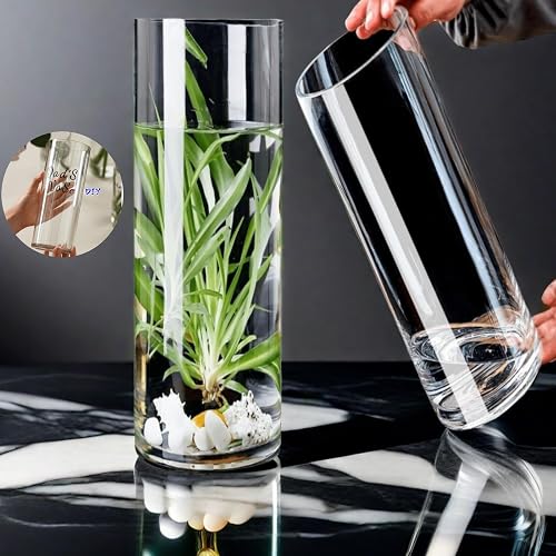 Liotww Clear Acrylic Cylinder Vase, Plastic Flower Vases for Centerpiece | Unbreakable Hurricane Tall Large Vases for Proposals Wedding Home Decor Base Set of 2 DIY Stickers (D 4" + D 4.8" X H 15.8" )