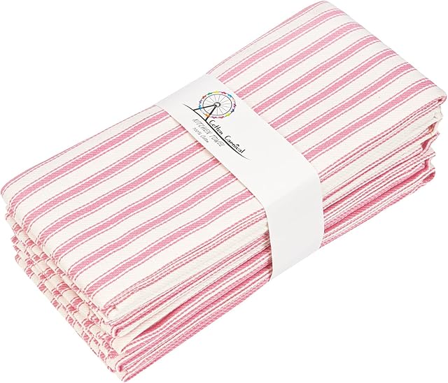 Cotton Carnival Kitchen Towels, 100% Ring Spun Cotton Tea Towels, Highly Absorbent Dish Towels, French stripes, Farmhouse Flour Sack Tea Towels, Pink and White, Pack of 6 Pink Kitchen Towels