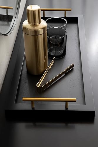 Miniatura 5 de Kate and Laurel Halsey - Bandeja rectangular de madera decorativa con asas de metal pulido 17 x 13 pulgadas negro y dorado bandeja rectangular