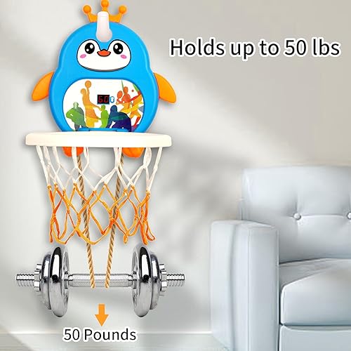 Miniatura 5 de Mini aro de baloncesto para interiores para niños pequeños de 1-3-4-5-6 años, con 4 bolas y marcador electrónico, altura ajustable, ahorro de