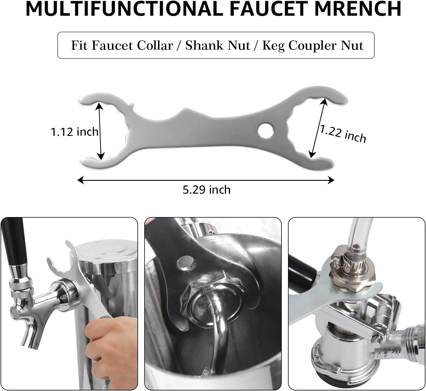 Kegerator Tap Kit Stainless Steel Beer Tap Faucet Kegerator Parts Kegerator Replacement Parts Self-Closing Beer Faucet 3/16 Beer Line Tubing Beer Line Shank Faucet Kit with Faucet Wrench