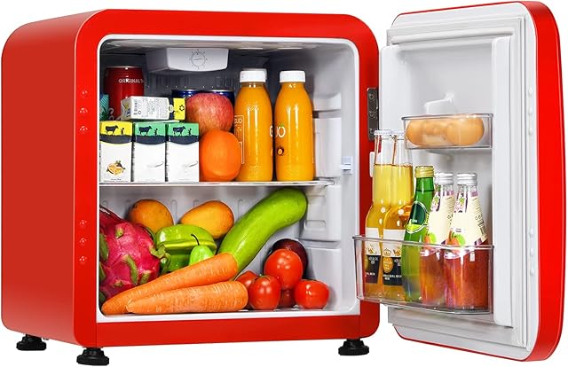 TANGZON Mini Fridge, 42L/68L Compact Portable Refrigerator with Auto Defrost, Reversible Hinged Door, Adjustable Temperature and Glass Shelf, Table Top Cooler for Home, Office & Dorm (42L, Red)