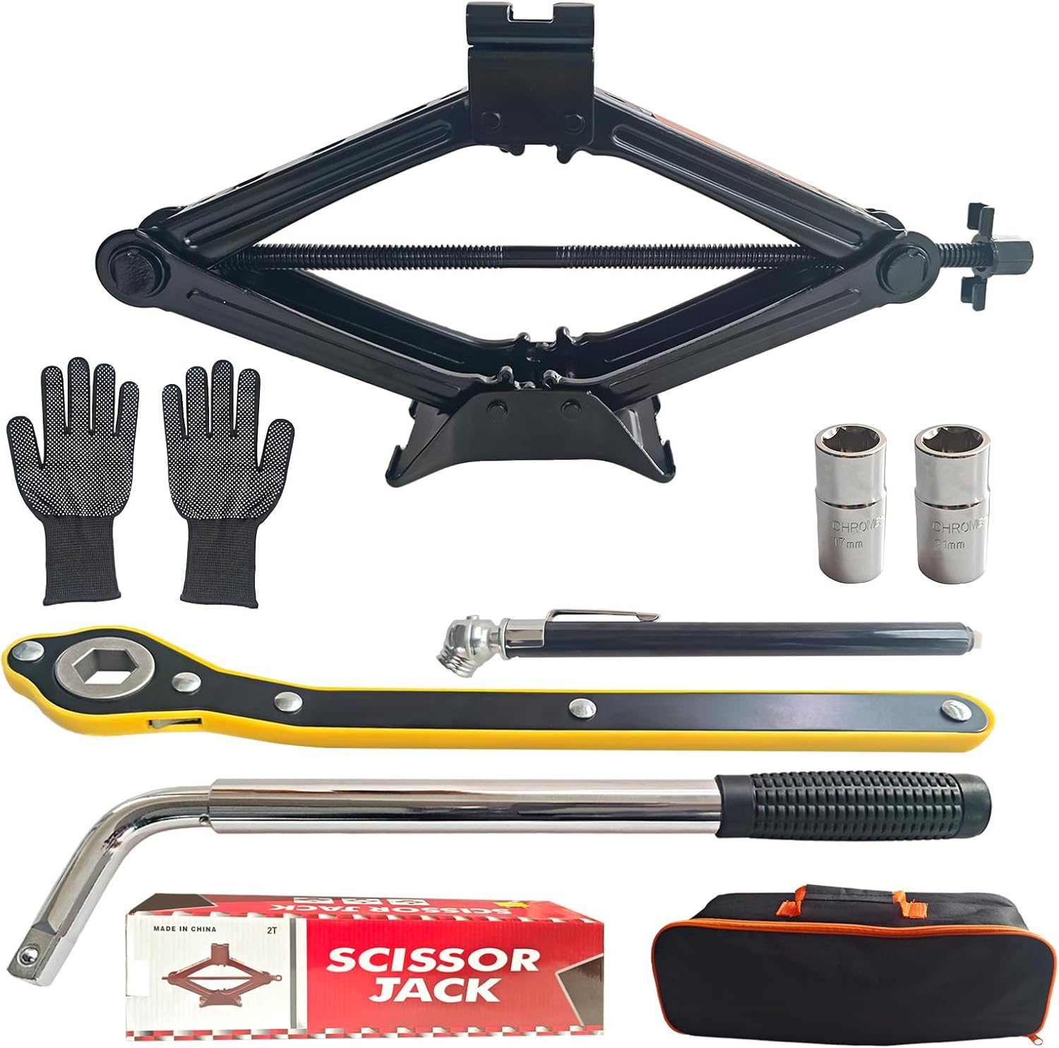 Scissor Car Jack 2 Ton Heavy Duty Portable Emergency Univeral Jack Kit with Hand Crank,Lug Wrench & Sockets,Compact Steel Frame Jacks for Car SUV Roadside Tire Change Tool