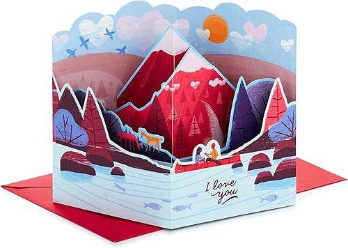 Hallmark Tarjeta desplegable para el día de San Valentín (Mountain Lake) Tarjeta 3D de papel maravilloso para marido, esposa, novio, novia