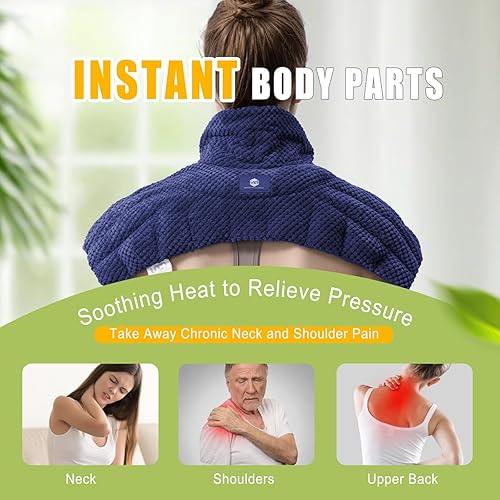 Miniatura 2 de uncn Almohadilla térmica grande para microondas para cuello y espalda, calentador de cuello para microondas, para aliviar el dolor con calor húmedo,