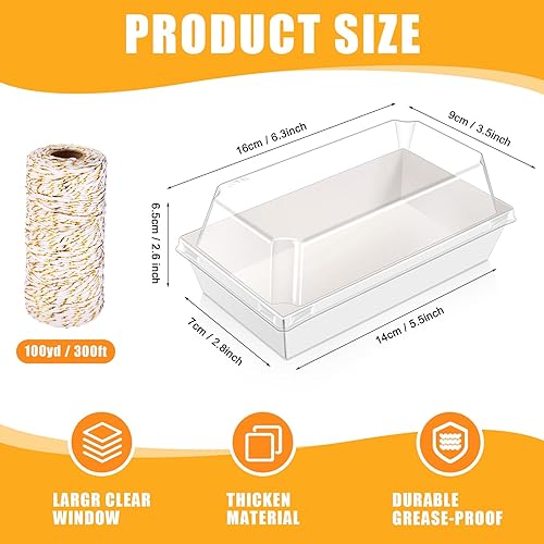 Miniatura 2 de Ctosree 150 cajas de papel para embutidos con tapas transparentes y cuerda de algodón, recipientes desechables de 5.5 pulgadas, cajas de panadería