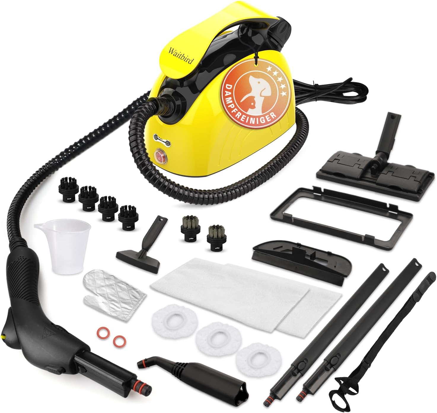 Waitbird Steam Cleaner, with 21-Piece Accessories, 4 Bar High Pressure, 1500W, 5 Min Rapid Heating, Steam Cleaner for Everything, Steam Mop for Floor, Kitchen etc.