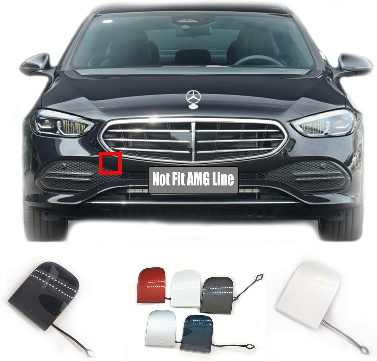 Front Tow Cover for 21-23 Mercedes Benz C V206 Fit C160 C180 C200 C250 C300 C350 C400 C450 2021 2022 2023 Bumper Hook Eye Cap 2068850001