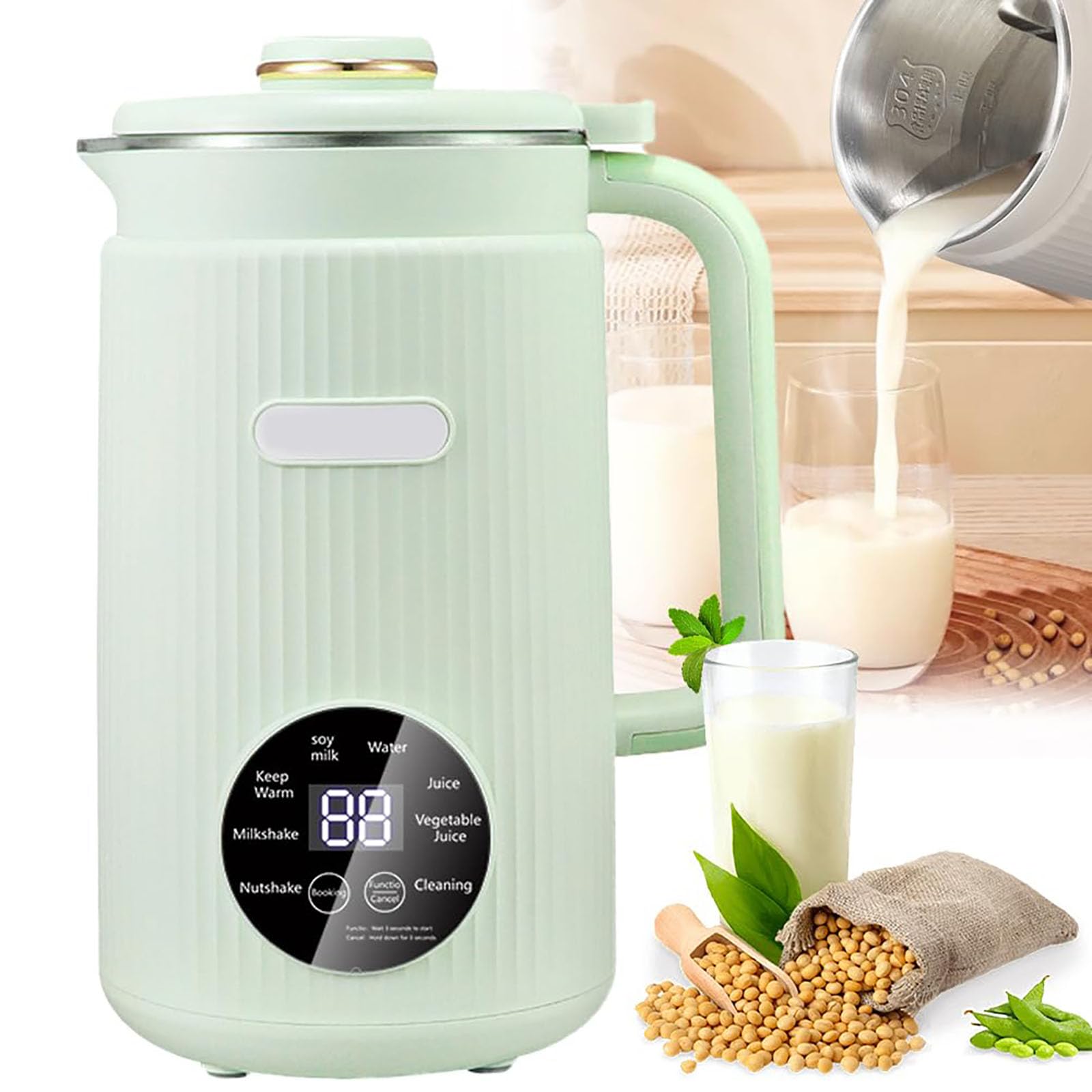 Automatischer Sojamilchbereiter 1,2 l, hocheffiziente Wandbrechmaschine für frische Sojamilch, leicht zu reinigen, BPA-frei, perfekt für gesundes Leben und vegane Ernährung