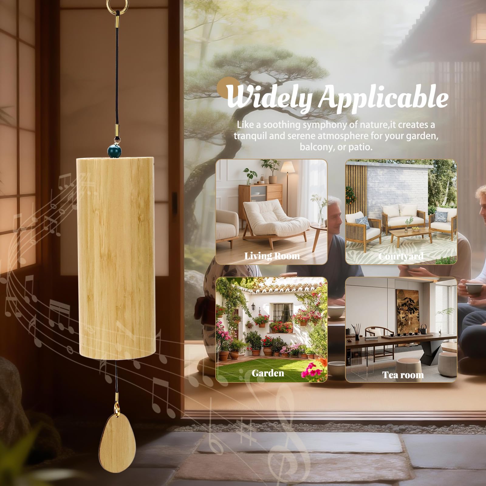 Bambus-Windspiel - 1 Stück Windspiel für Klangheilende Meditation Und Beruhigende Emotionen | Natürliche Bambus-Windspiele mit Sanften Klängen - 5