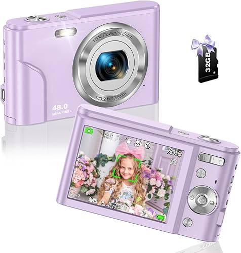 Cámara digital 1080P 48MP enfoque automático para niños cámara digital de video con tarjeta SD de 32 GB zoom digital 16X cámara compacta de vlogging
