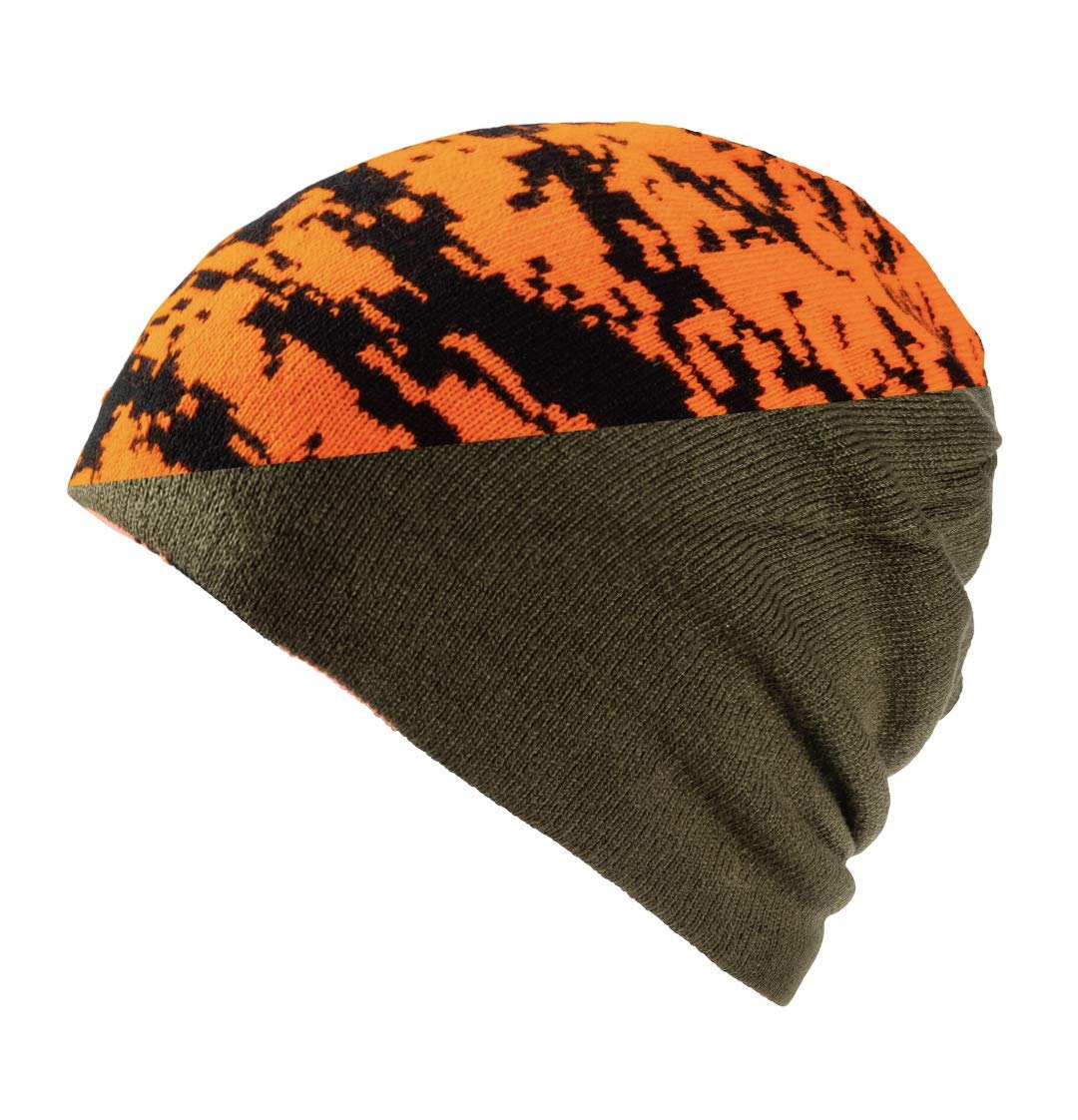 K SReversible Hunting Hat Orange Signal Camo Olive Green Visibility  Push Hunting Beanie Hat, Orange Camo Olive Green, One Size