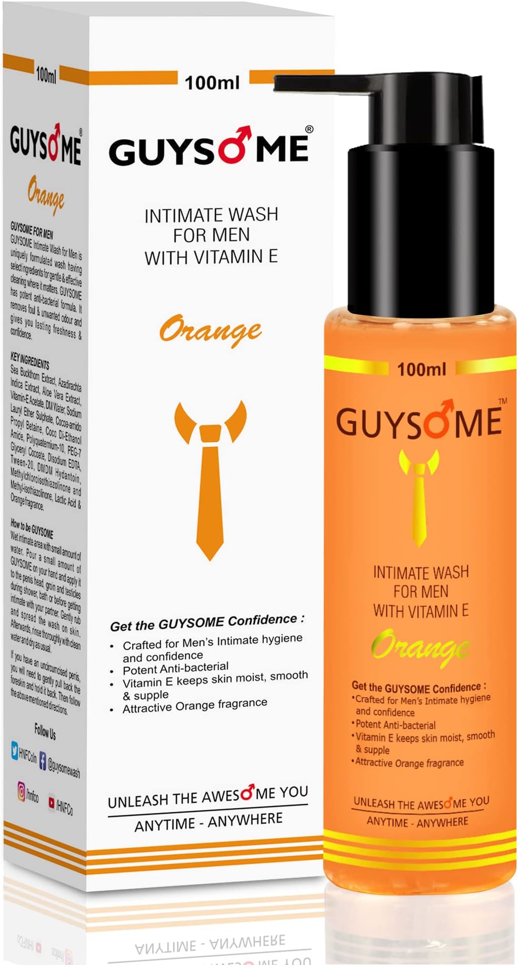 Intimate Wash for Men, Daily Hygiene Wash for Male Genital Area Care, pH Balance for Sensitive Skin with Vitamin E & Sea Buckthorn 3.38 FL Oz 100ML (Orange)