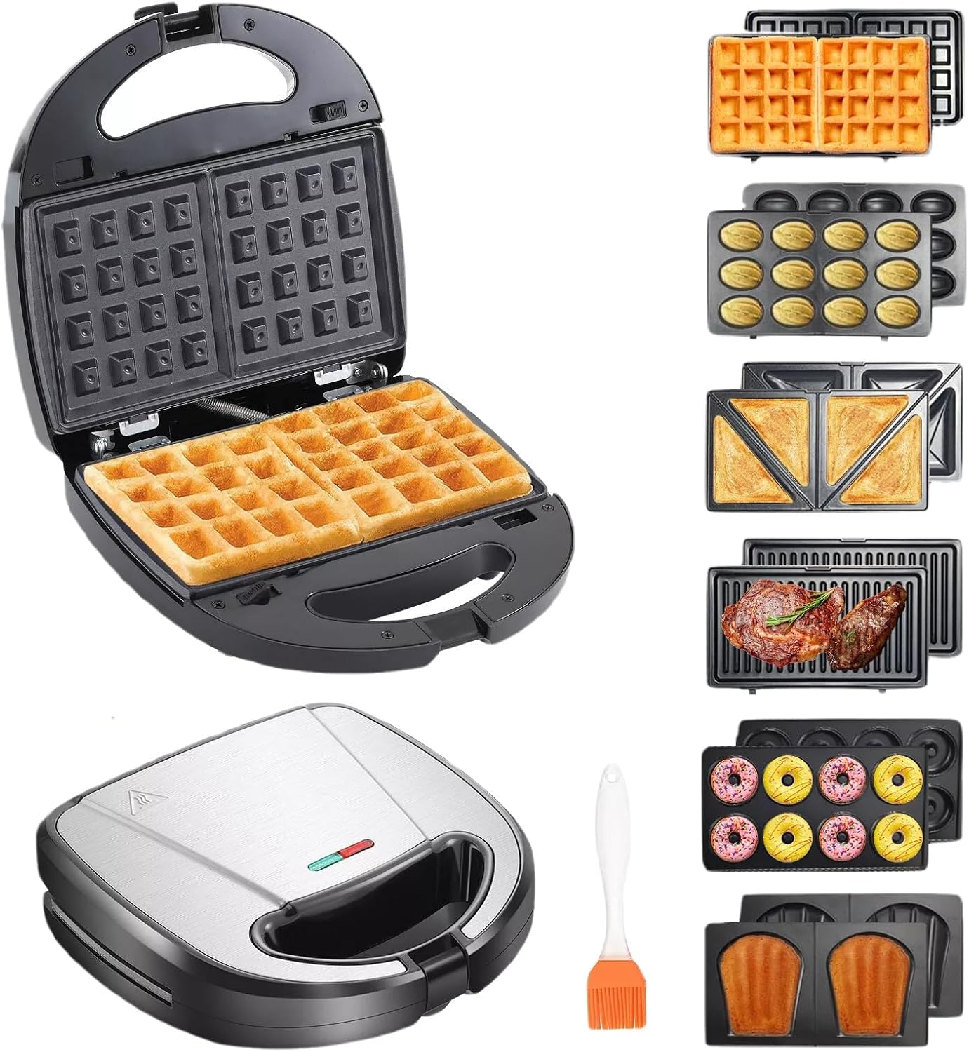 6 in 1 Waffle Iron Set, Electric Sandwich Maker Panini Steak Kitchen DIY Breakfast Machine