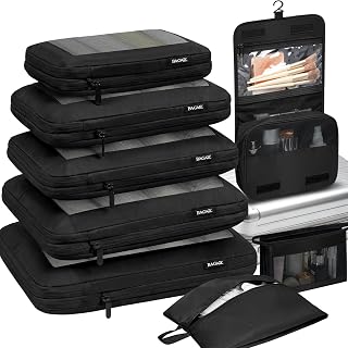 BAGAIL 4 Set/6 Set/8 Set Compression Packing Cubes Travel Accessories Expandable Packing Organizers (Square Mesh, 08-Black)