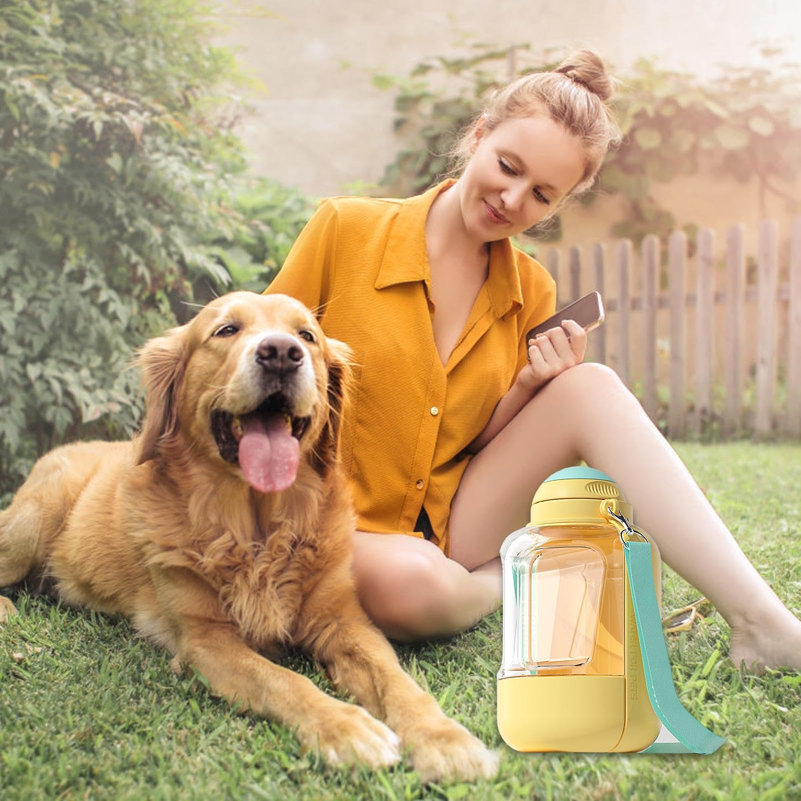 Teksome Borraccia portatile per cani, bottiglia portatile per cani, dispenser di acqua per cani di grande capacità, ciotola per cuccioli 2 in 1, bottiglia per cani a prova di perdite, bottiglia per