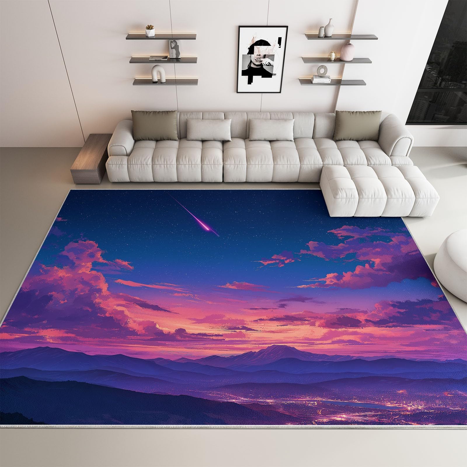 Tapis chambre nuages bleu-violet 180x240 pour salon moderne
