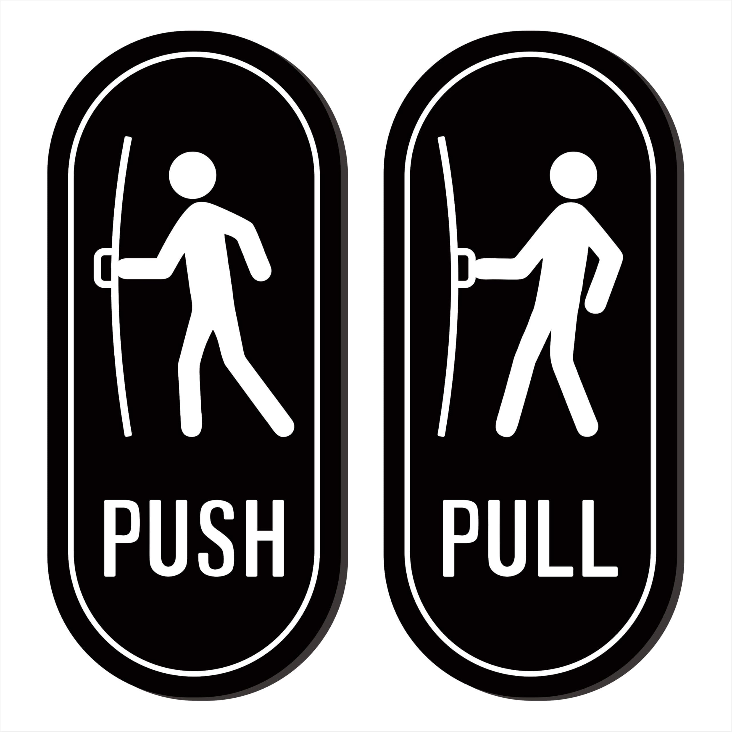 Push Pull Sign (2-Pack) – Premium Durable Acrylic Material, Super Strong Self-Adhesive, Quick Installation, Perfect for Your Home, Business, Store, and Café Front Doors (5 x 2.2 Inches, Black/white 2)