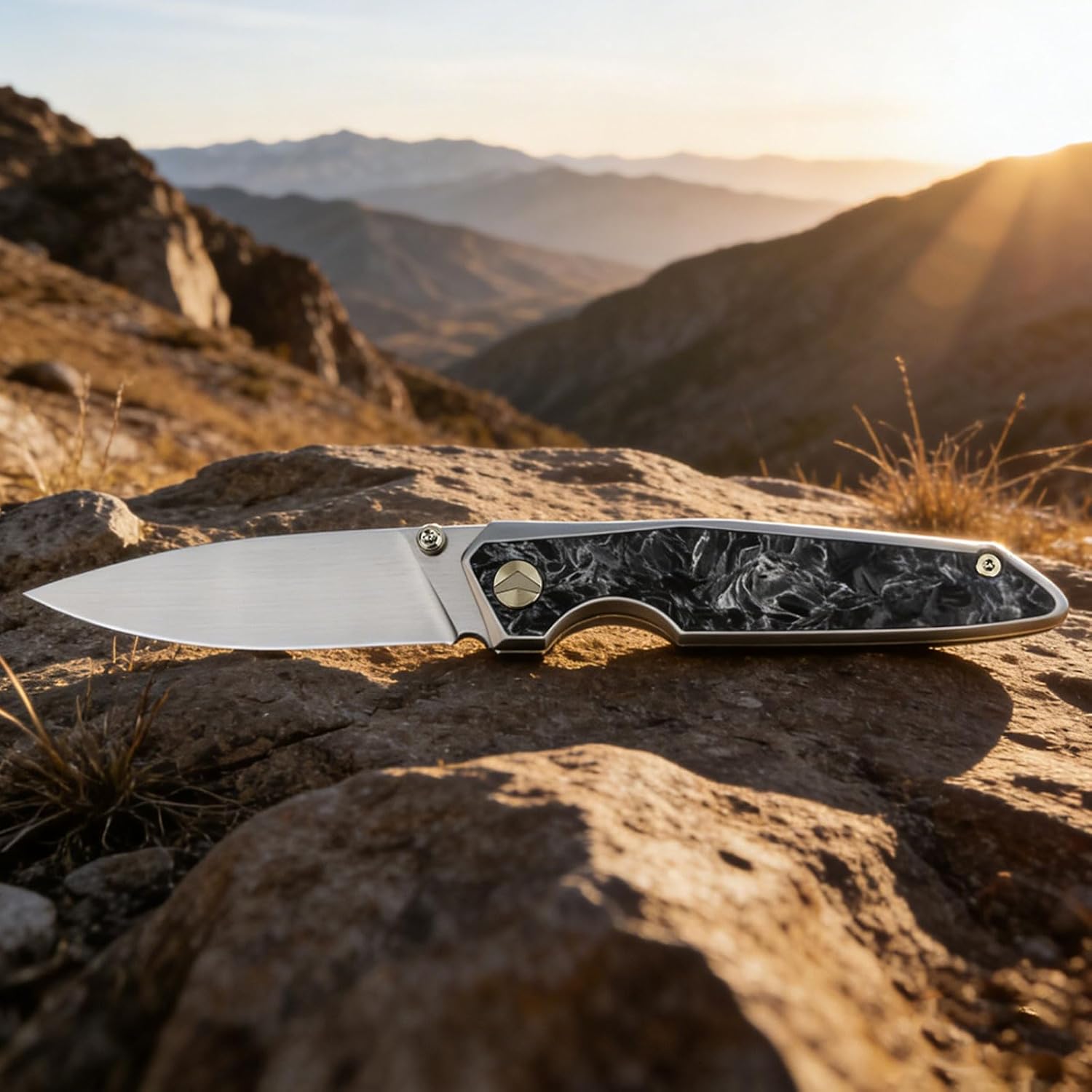 Folding Pocket Knife for Men, EDC Knife with 3.67" M390 Blade, Titanium Frame Lock Handle Carbon Fiber Inlay, Outdoor Camping Hiking Knife (Grey&Black)