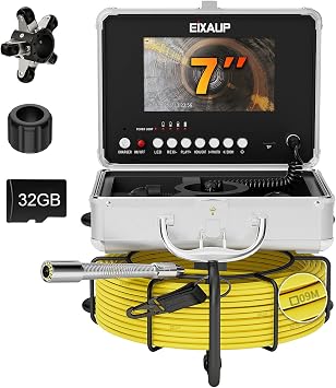Sewer Camera 66 ft, 23 MM Pipe Inspection Camera with 12pcs LED Lights, 7" 1080P HD Monitor with DVR Function, IP68 Waterproof, Meter Marker, Included 32GB Card20 m