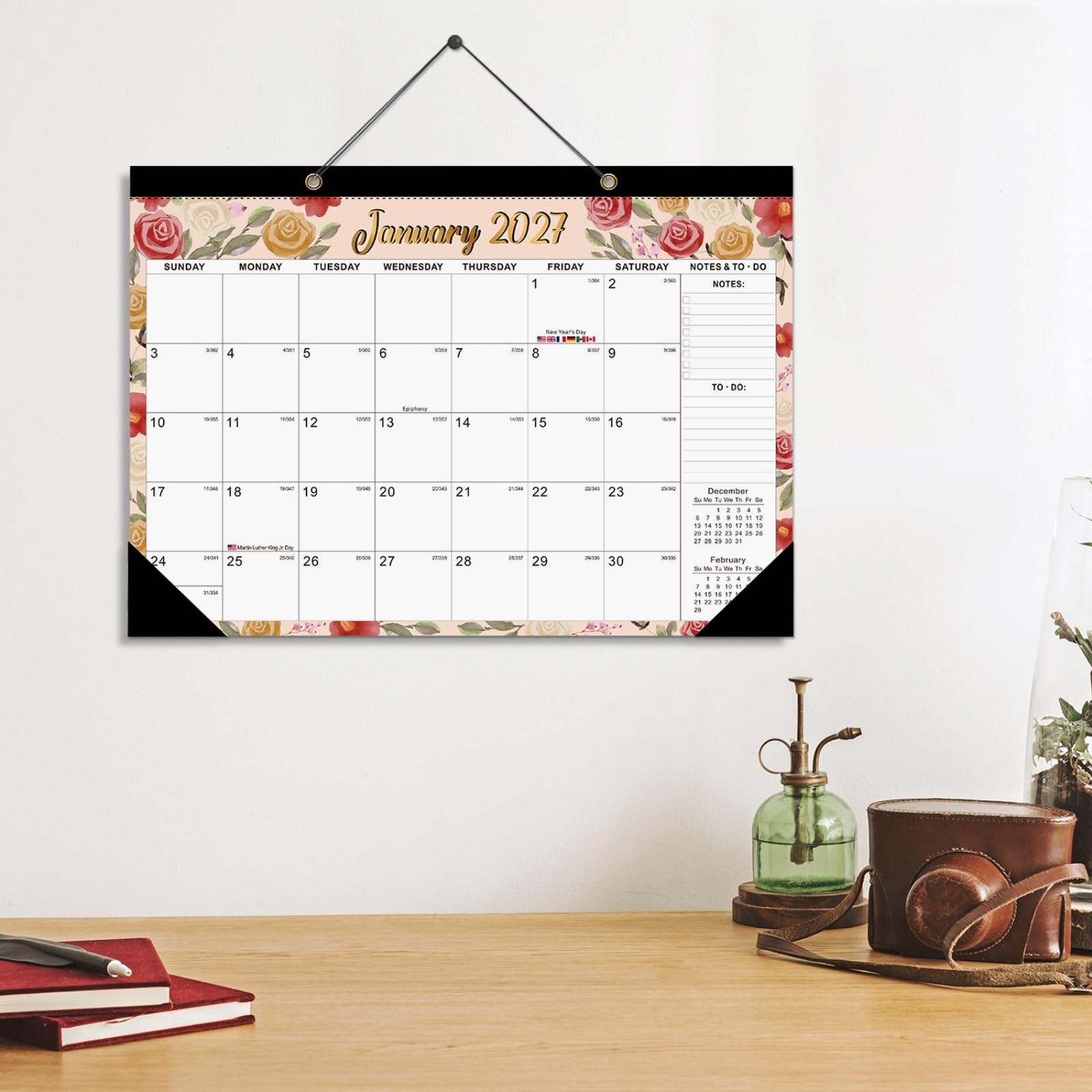 Calendrier mural juin 2026 décembre 2027 19 mois détachable autocollants planification bureau