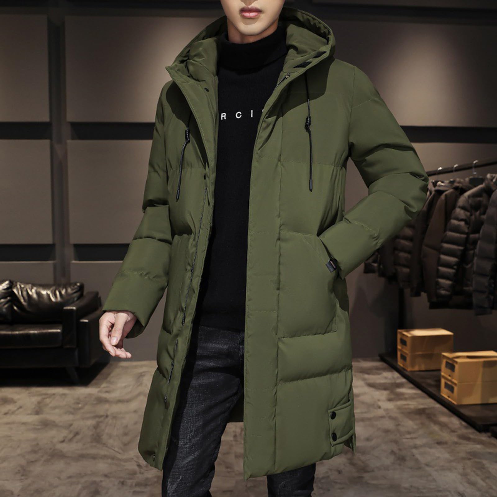 Piumino con cappuccio da uomo, piumino lungo da uomo, parka con cappuccio antivento spesso parka lungo imbottito piumino trapuntato leggero piumino parka giacche lunghe da uomo