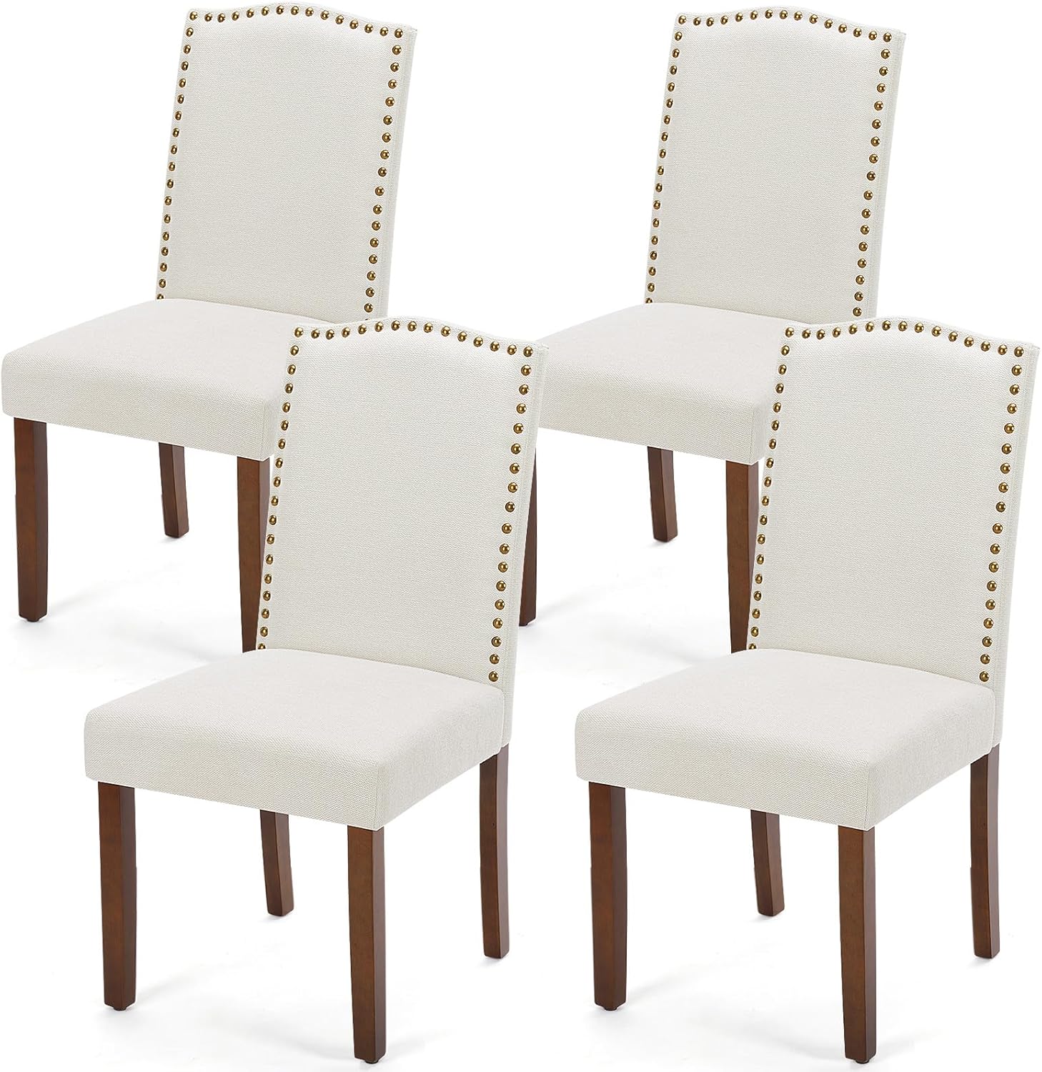 DUMOS Dining Chairs Set of 2 with Wooden Legs, Beige