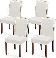 DUMOS Modern Dining Chairs Set of 2 with Wooden Legs & Padded Beige Seats - Kitchen Table Chairs for Dining Room