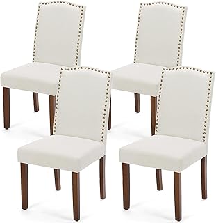DUMOS Dining Chairs Set of 2, Moden Kitchen Table Chairs with Wooden Legs and Padded Seat for Dining Room Kitchen Living Room Restaurant, Beige