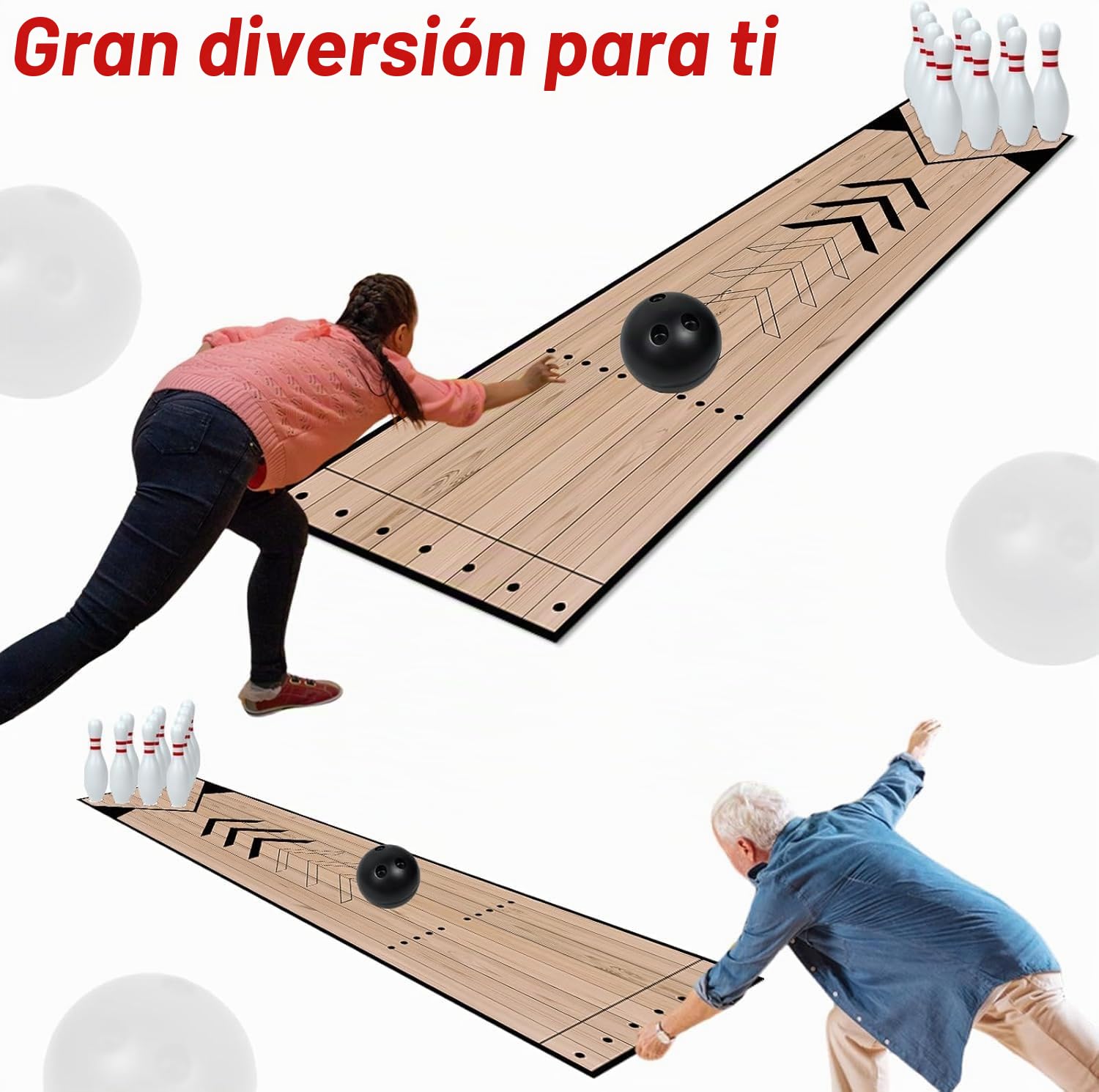 Mini juego de bolos, juego de bolos para interiores y exteriores, juego de bolos con carril, pines de bolos y juego de bolas, juego completo de bolera para familiares y amigos