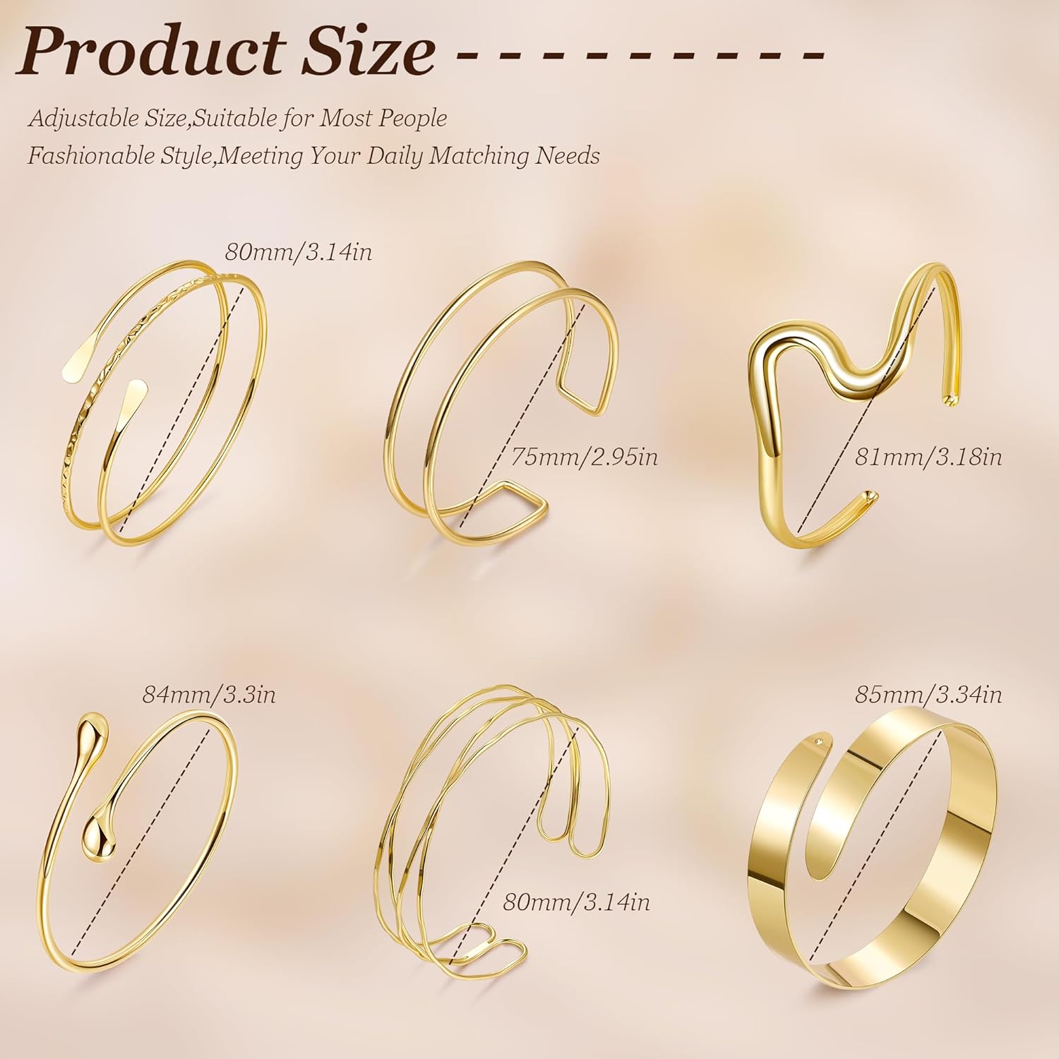 6PCS Gold Arm Cuff Bracelets for Women Upper Armband Open Adjustable Wrist Arm Bangle Bracelets Set Minimalist Thin Stack Coil Swirl Trendy Armlet Jewelry - Image 2