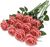 Vista 18 de Rosas artificiales rojas – 16 piezas de rosas artificiales artificiales de seda con tallos para decoración del hogar, boda, hotel, oficina, centro