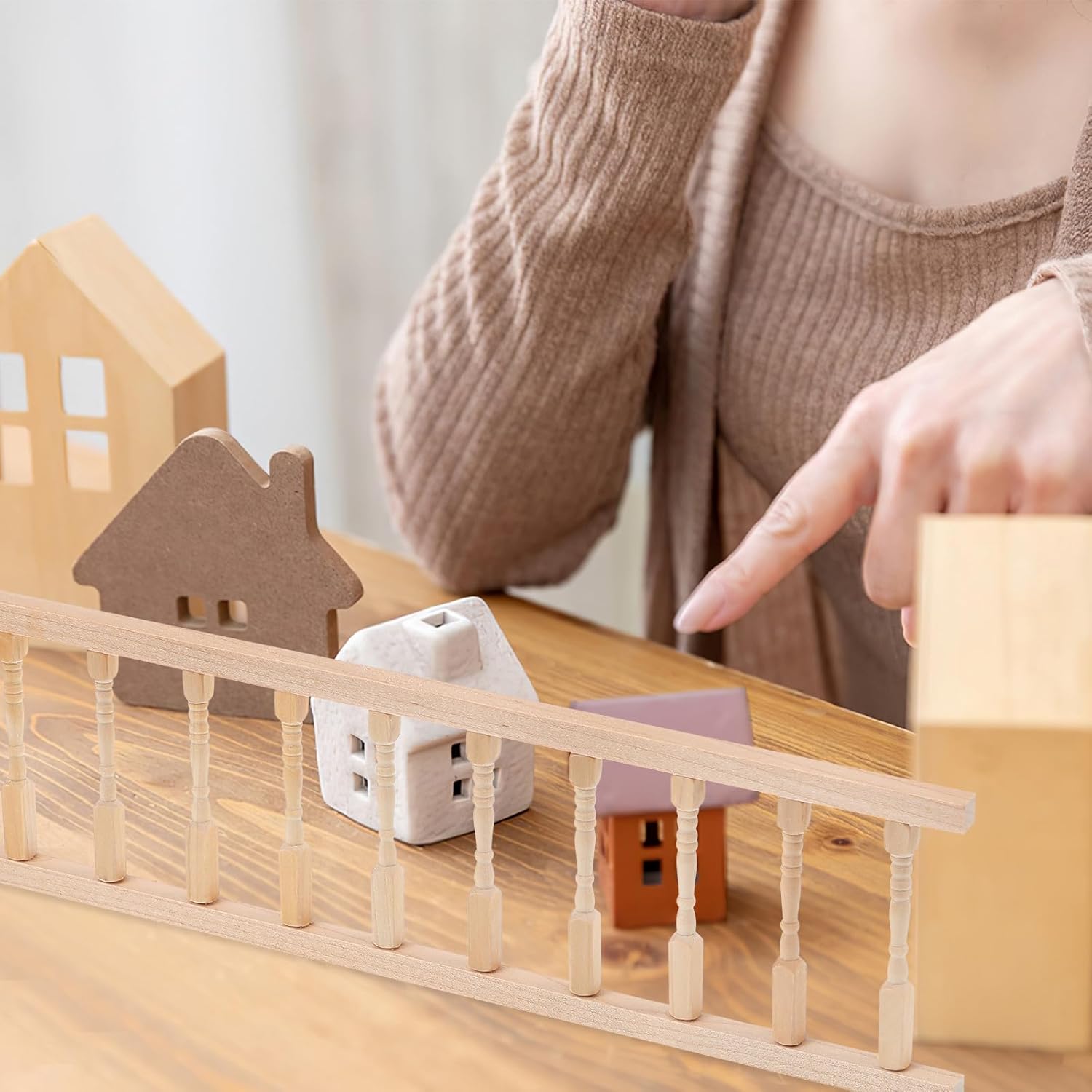 TOYANDONA 4pcs Dollhouse Railing 1/12 Scale - Wooden Dollhouse Handrail Miniature Stair Railing for Doll House Decoration Accessories