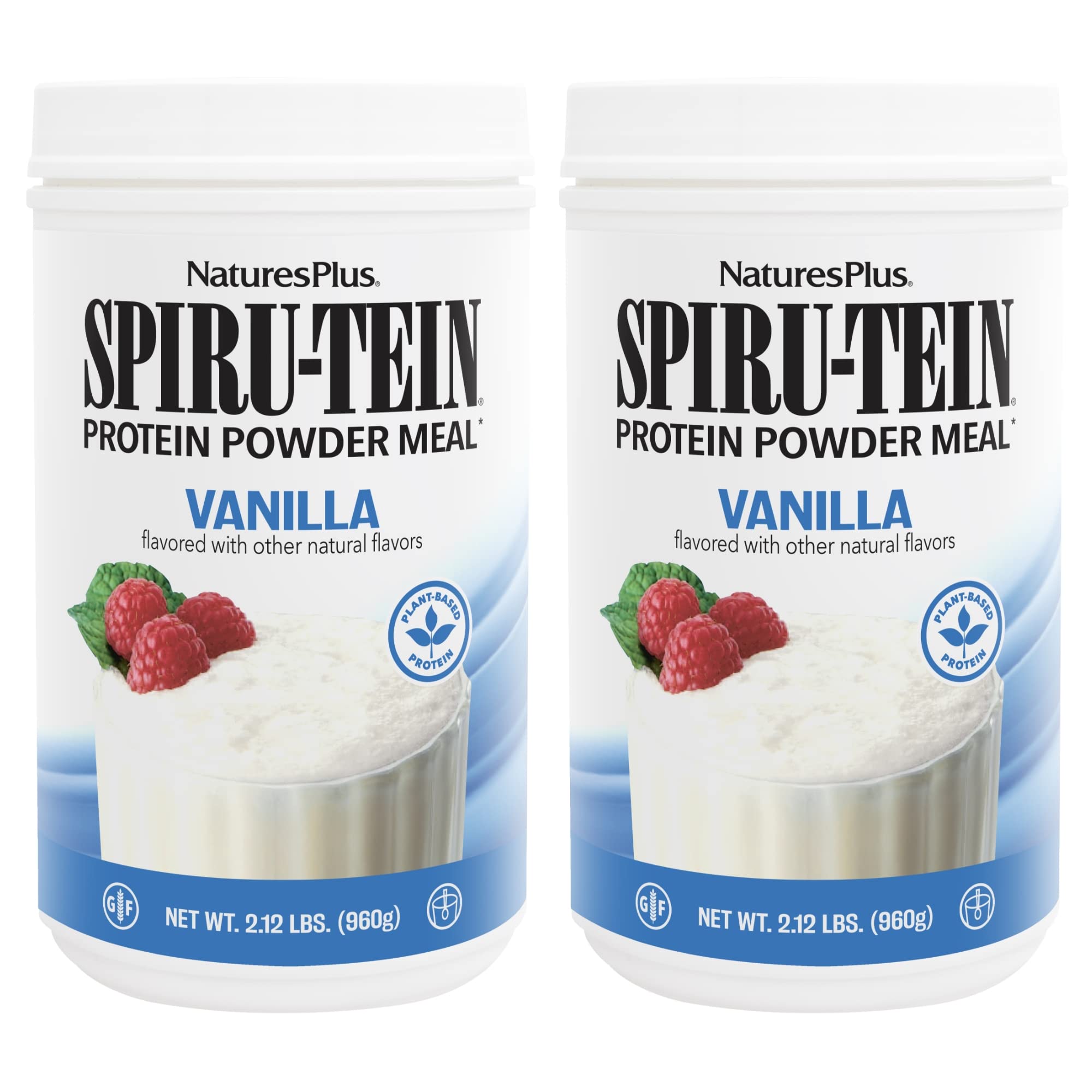 Natures Plus SPIRU-TEIN, Vanilla - 2.12 lbs, Pack of 2 - Spirulina Protein Powder - Vitamins & Minerals for Energy - Vegetarian, Gluten Free - 64 Total Servings
